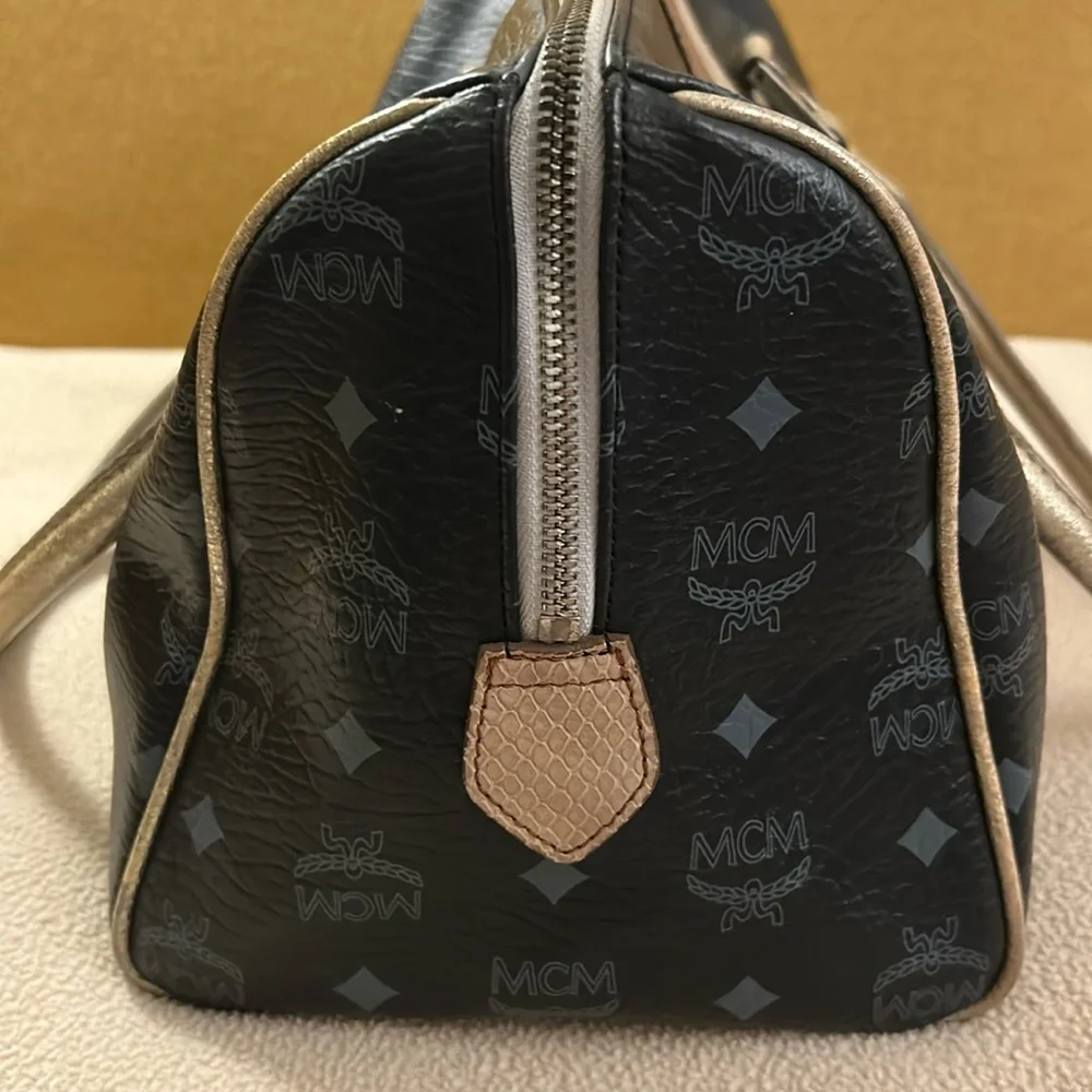 MCM Black Satchel with Pink, Yellow & Tan Accents